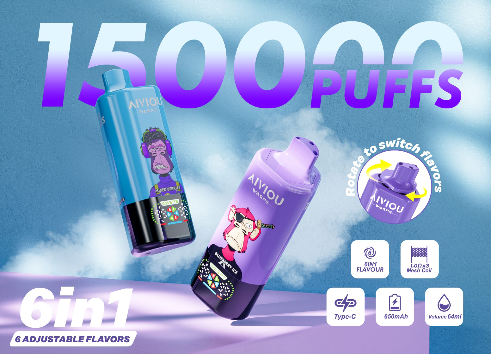 WASPE AIVIOU 150K Puffs | 6-in-1 flavor adventure with smart led display 38